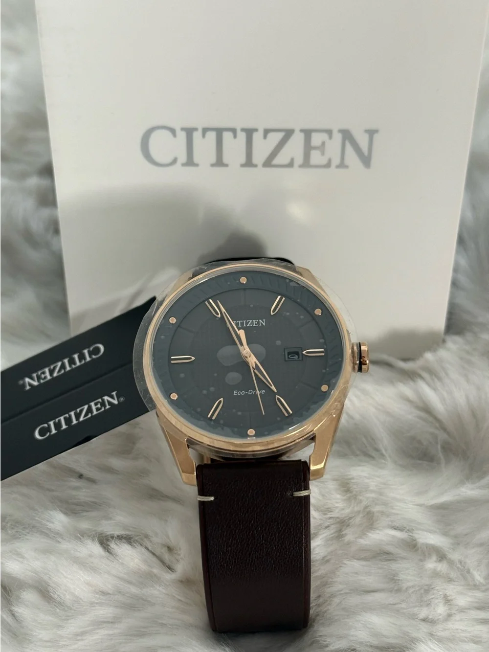 Citizen Eco-Drive Men’s Watch BM6983-00H Rose Gold Gray Dial NWT Box